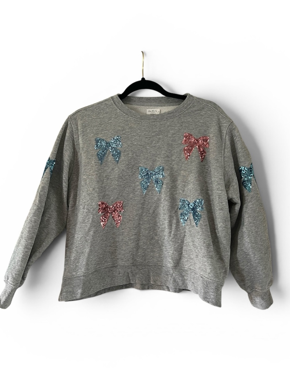 Girls' Gray Sweatshirt with Sequin Bows